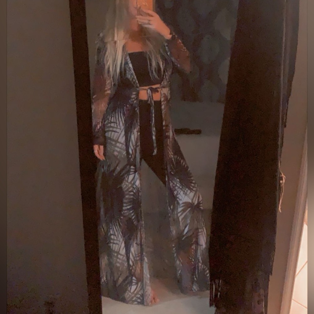 Sheer tropical maxi kimono/cover up